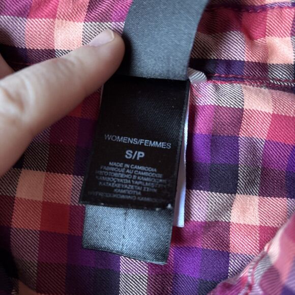 Brand New Women’s North Face Pink Purple Plaid Pearl Snap SMALL - Picture 3 of 6